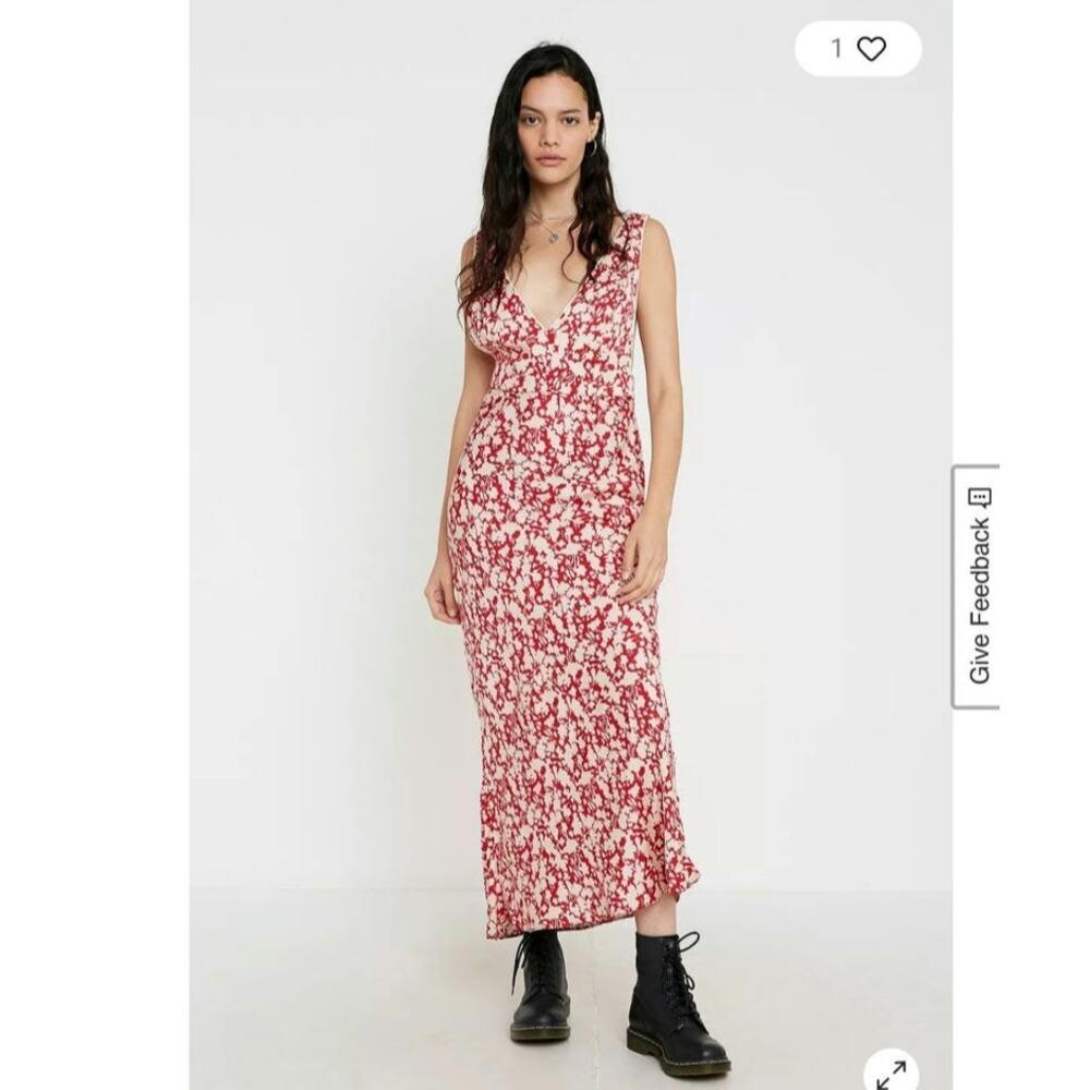 NWT Free People Ohh La La Bias-Cut Midi Dress Red/Cream Size 12